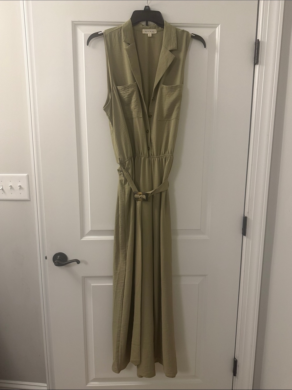 Sleeveless Olive Maxi Jumpsuit,with Belt
